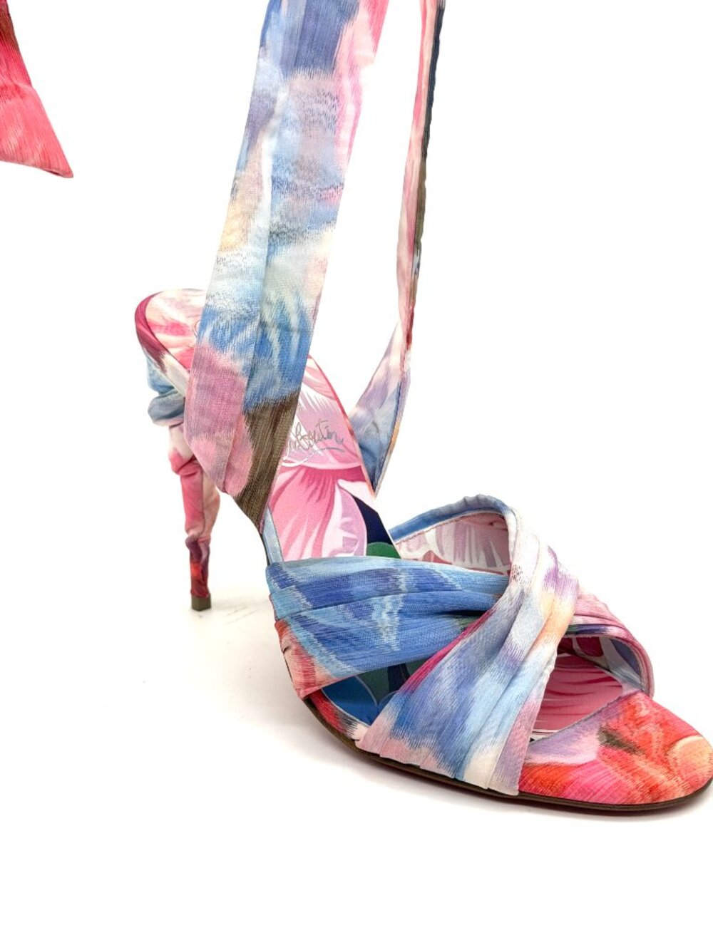 Christian Louboutin AFFABULA LACE UP Silk Peonies Ankle Tie Sandals Heels - Picture 9 of 16